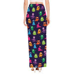 Cute Monster Pattern Print High Slit Maxi Skirt