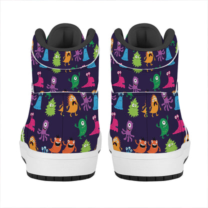 Cute Monster Pattern Print High Top Leather Sneakers