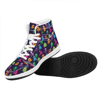 Cute Monster Pattern Print High Top Leather Sneakers