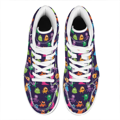 Cute Monster Pattern Print High Top Leather Sneakers