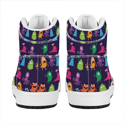 Cute Monster Pattern Print High Top Leather Sneakers
