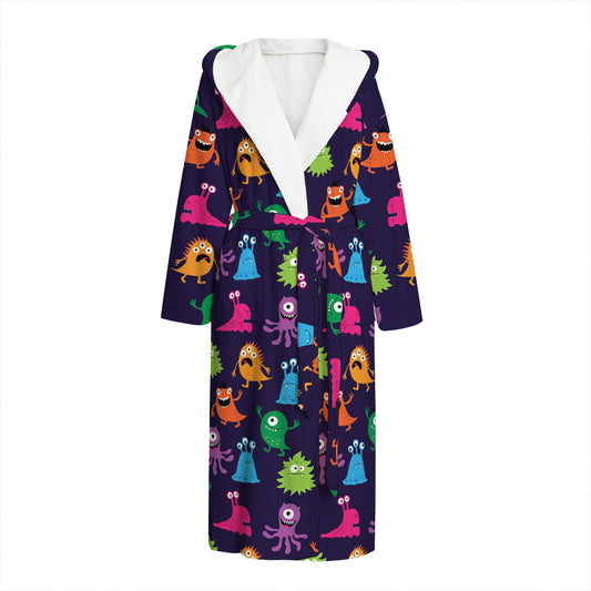 Cute Monster Pattern Print Hooded Bathrobe