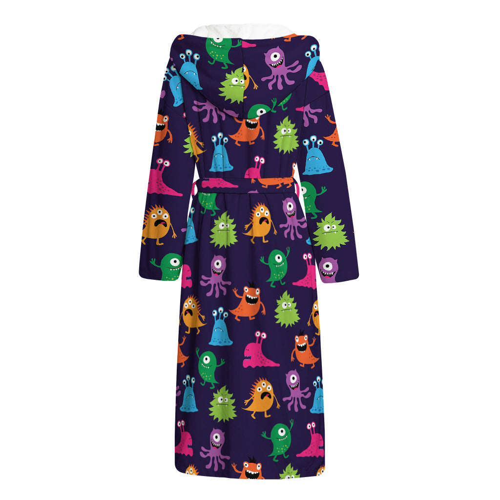 Cute Monster Pattern Print Hooded Bathrobe