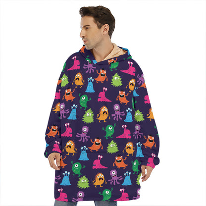 Cute Monster Pattern Print Hoodie Blanket
