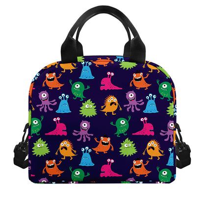 Cute Monster Pattern Print Insulated Lunch Bag