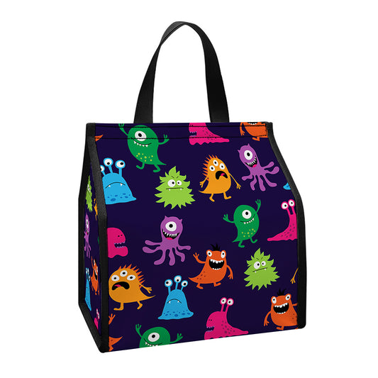 Cute Monster Pattern Print Insulated Lunch Tote
