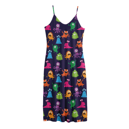 Cute Monster Pattern Print Jersey Midi Cami Dress
