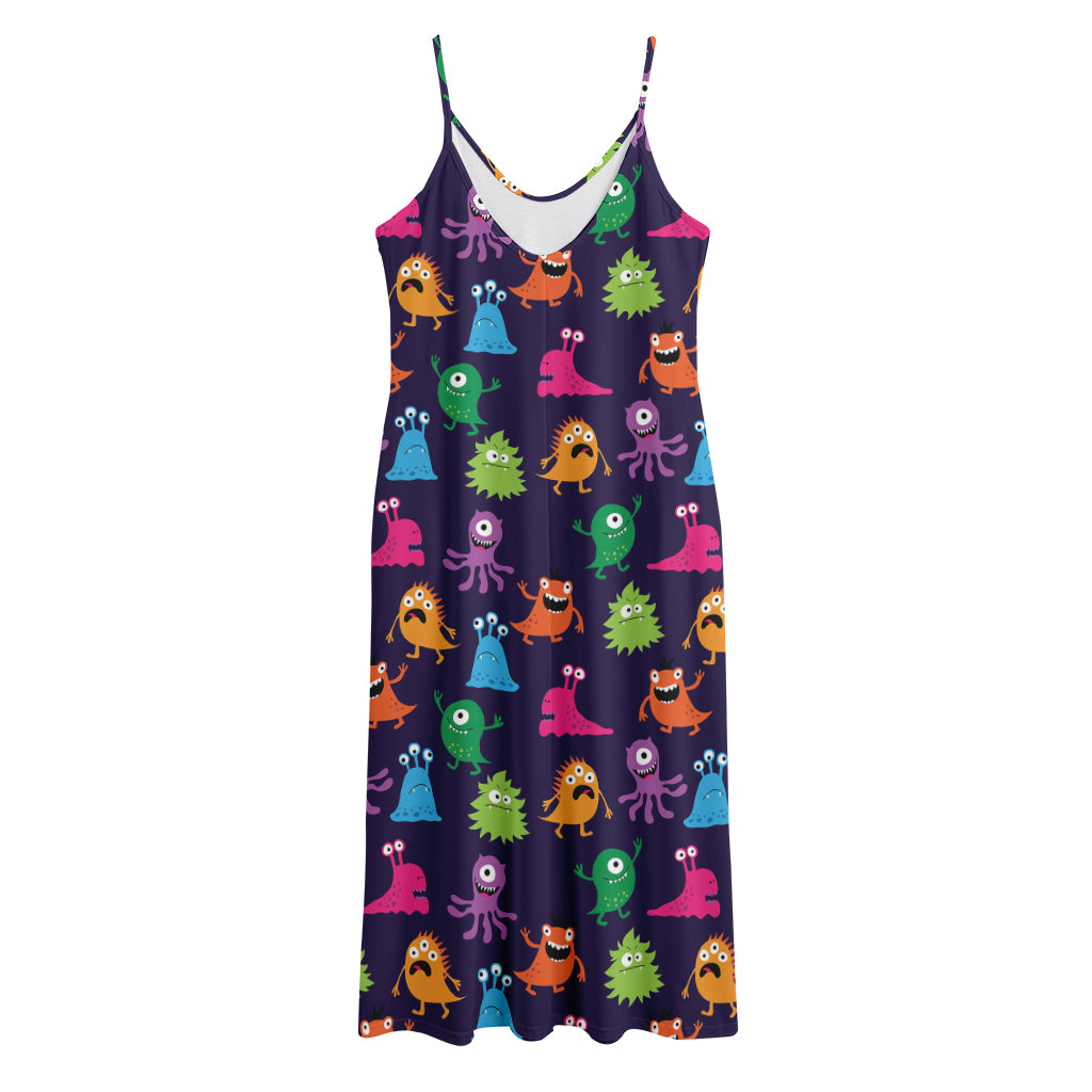 Cute Monster Pattern Print Jersey Midi Cami Dress