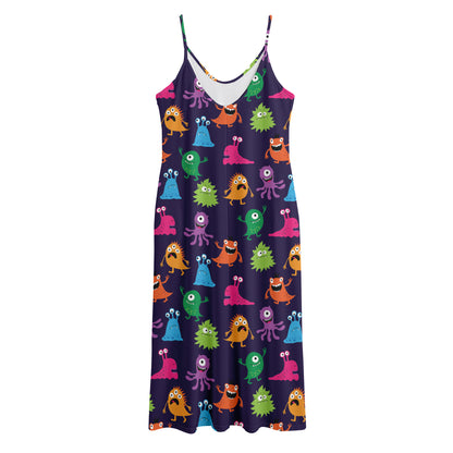 Cute Monster Pattern Print Jersey Midi Cami Dress