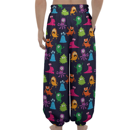 Cute Monster Pattern Print Lantern Pants