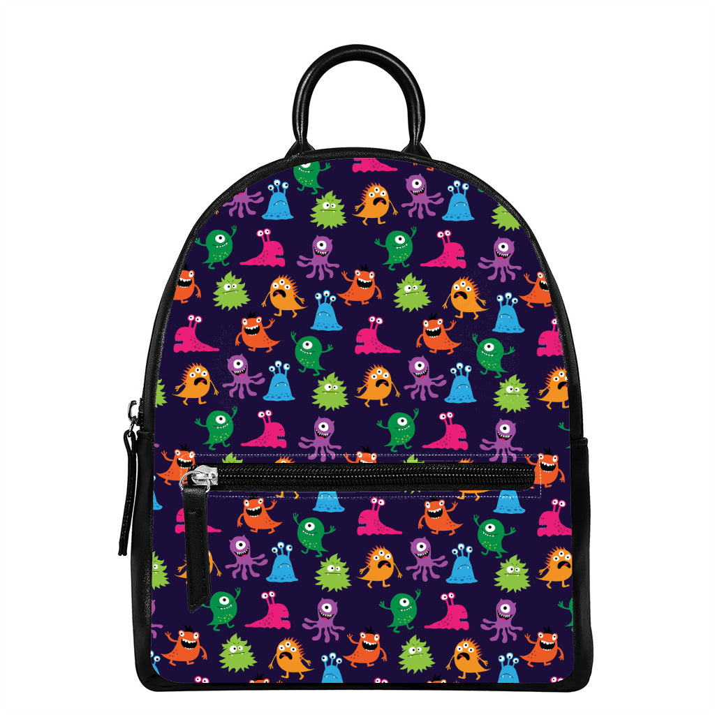 Cute Monster Pattern Print Leather Backpack