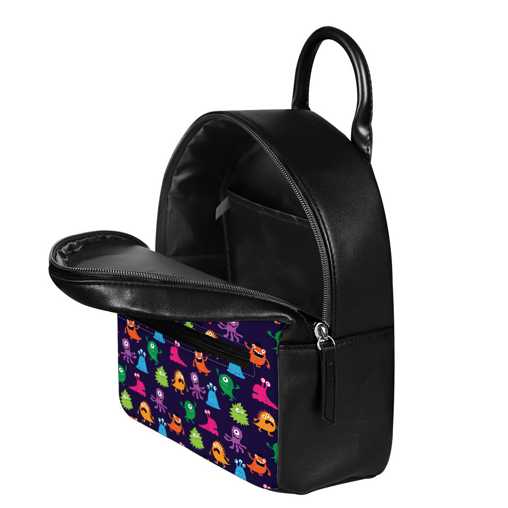 Cute Monster Pattern Print Leather Backpack