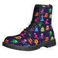 Cute Monster Pattern Print Lace-Up Boots