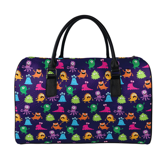 Cute Monster Pattern Print Leather Duffle Bag