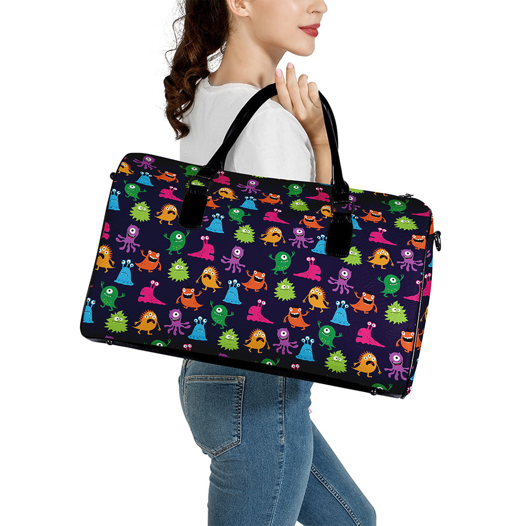 Cute Monster Pattern Print Leather Duffle Bag