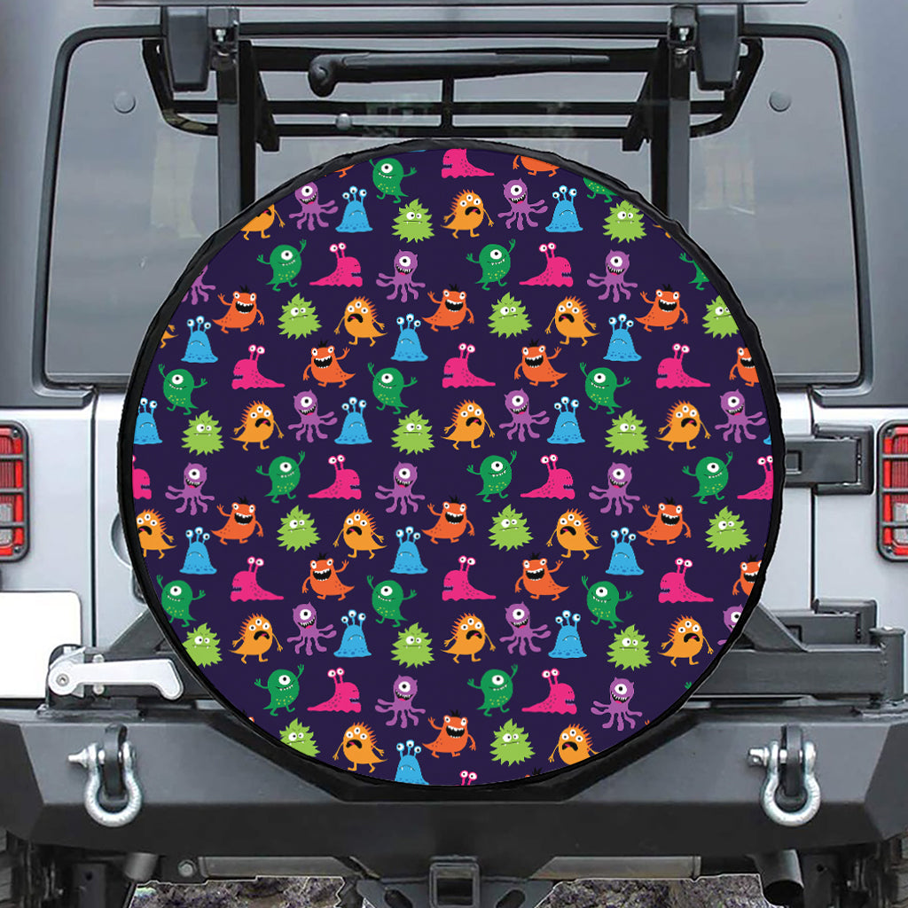 Cute Monster Pattern Print Leather Spare Tire Cover