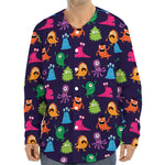 Cute Monster Pattern Print Long Sleeve Baseball Jersey