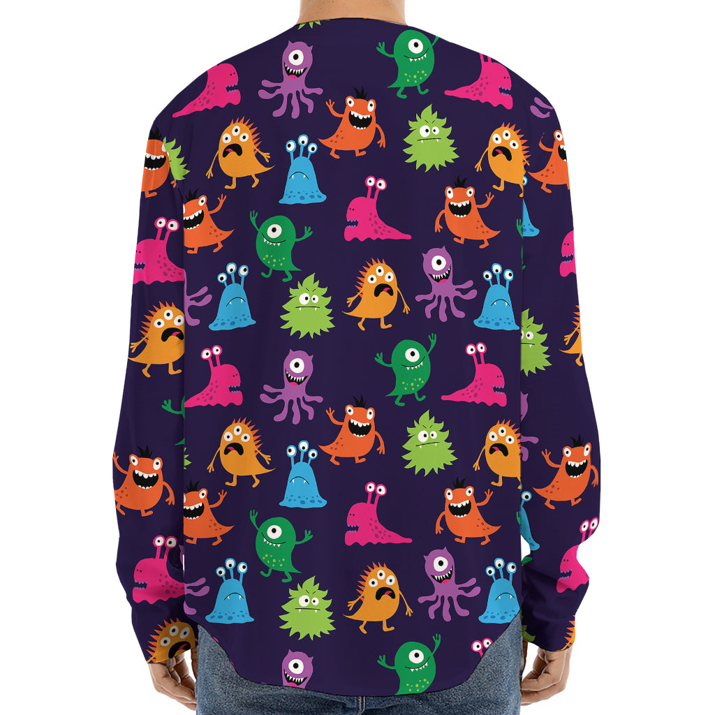 Cute Monster Pattern Print Long Sleeve Baseball Jersey