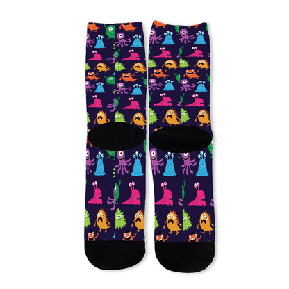 Cute Monster Pattern Print Long Socks