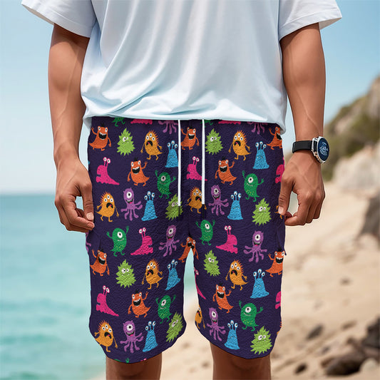 Cute Monster Pattern Print Men's Cargo Shorts