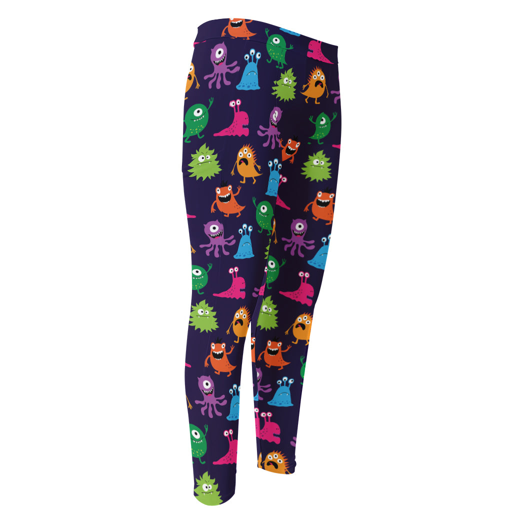 Cute Monster Pattern Print Men's Compression Pants