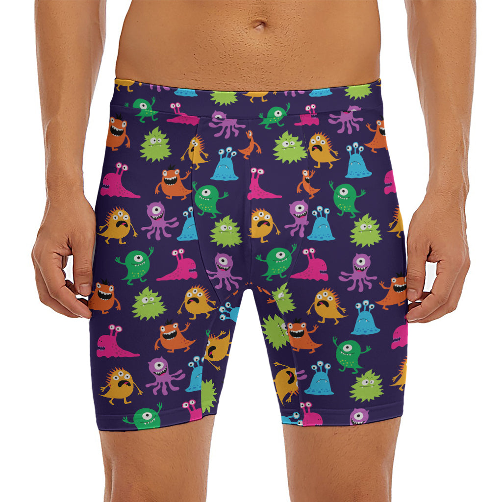 Cute Monster Pattern Print Men's Long Boxer Briefs