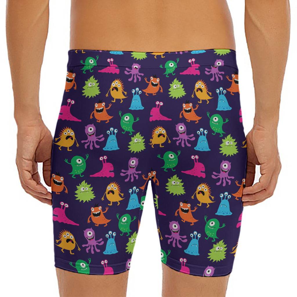 Cute Monster Pattern Print Men's Long Boxer Briefs