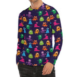 Cute Monster Pattern Print Men's Long Sleeve Rash Guard