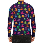 Cute Monster Pattern Print Men's Long Sleeve Rash Guard