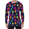 Cute Monster Pattern Print Men's Long Sleeve T-Shirt
