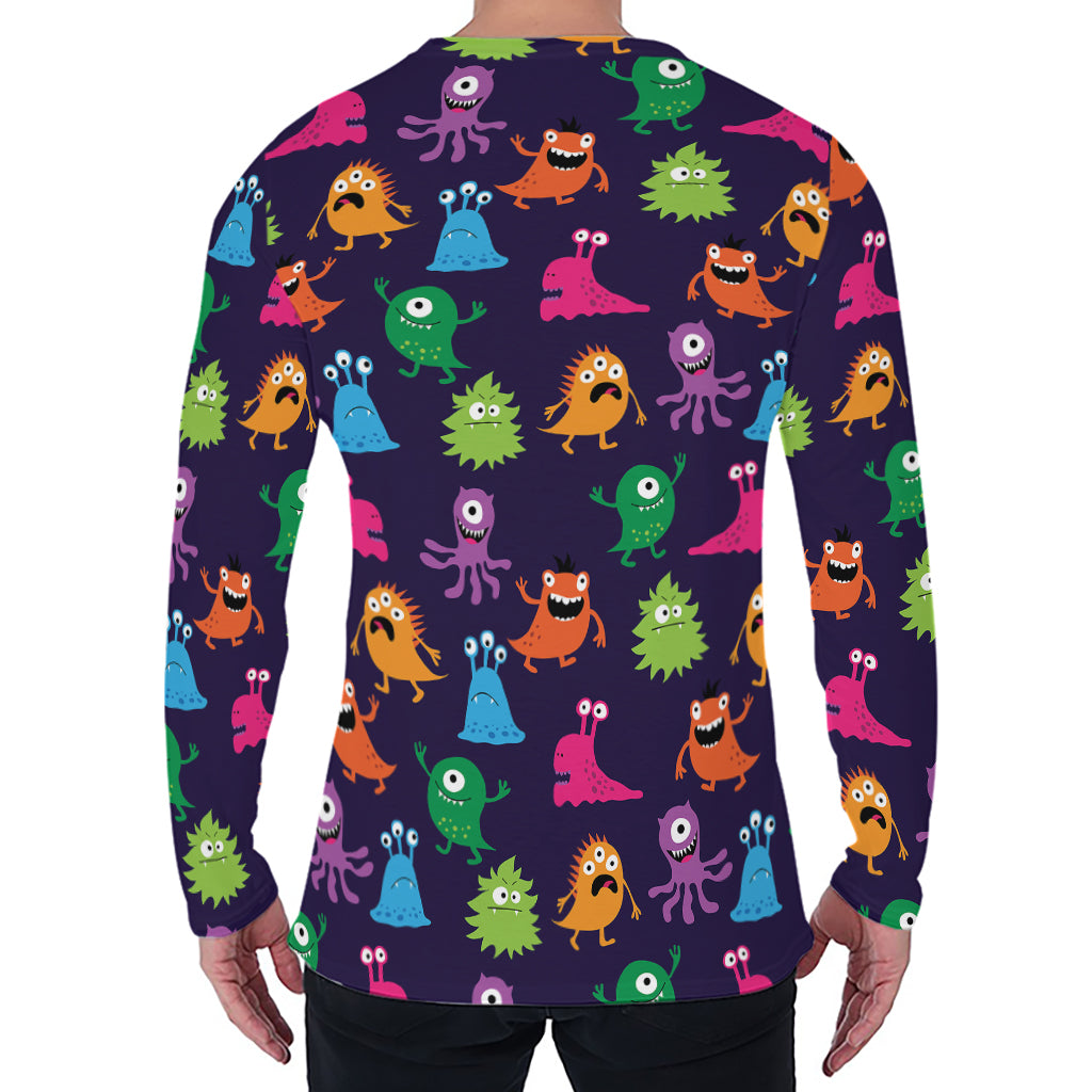 Cute Monster Pattern Print Men's Long Sleeve T-Shirt