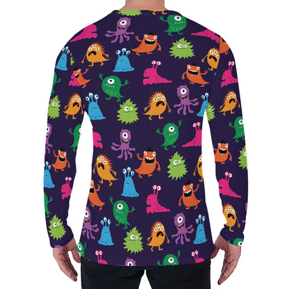 Cute Monster Pattern Print Men's Long Sleeve T-Shirt