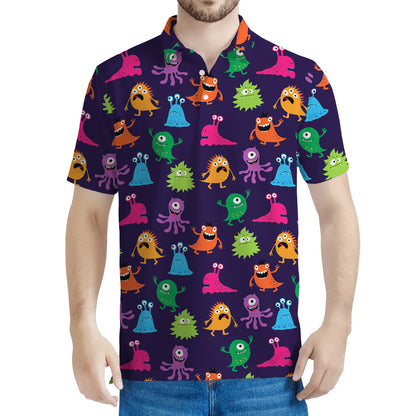 Cute Monster Pattern Print Men's Polo Shirt