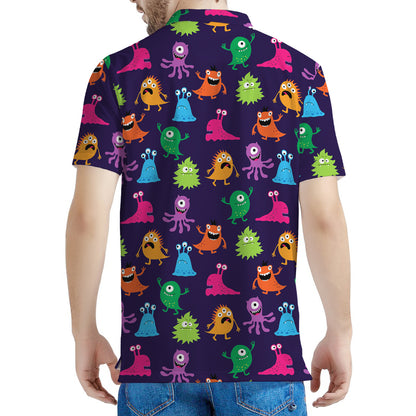 Cute Monster Pattern Print Men's Polo Shirt