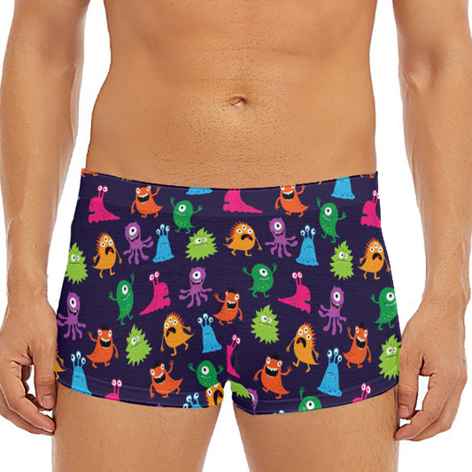 Cute Monster Pattern Print Men's Short Boxer Briefs