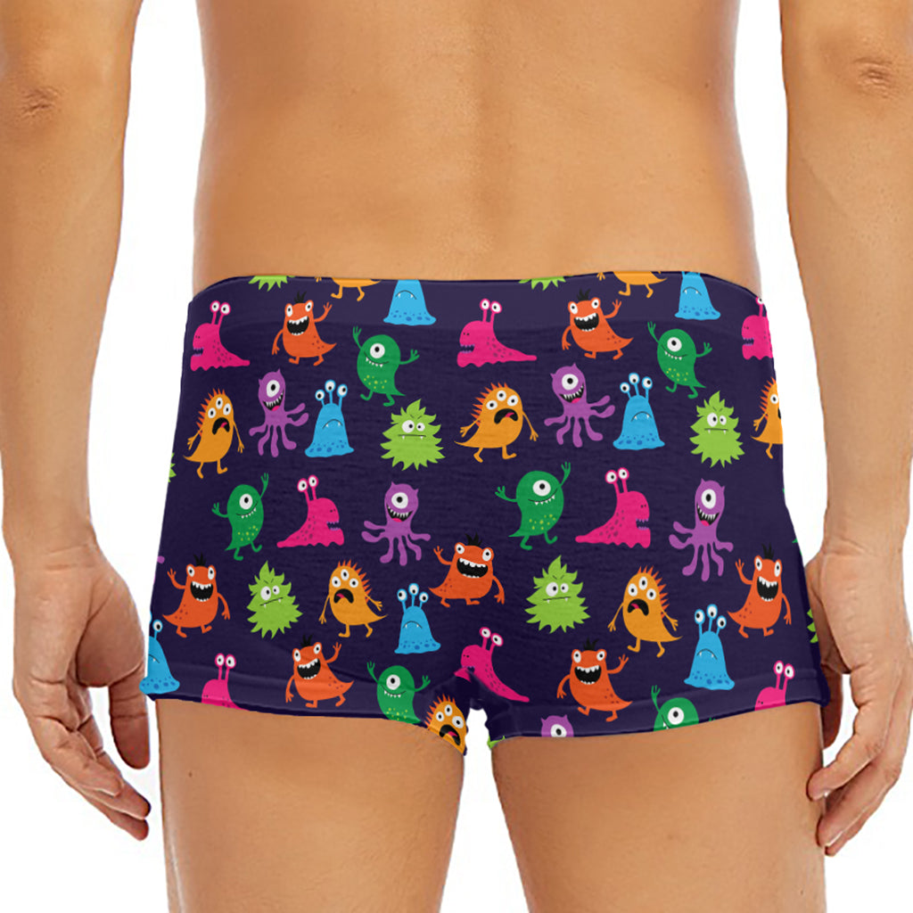 Cute Monster Pattern Print Men's Short Boxer Briefs