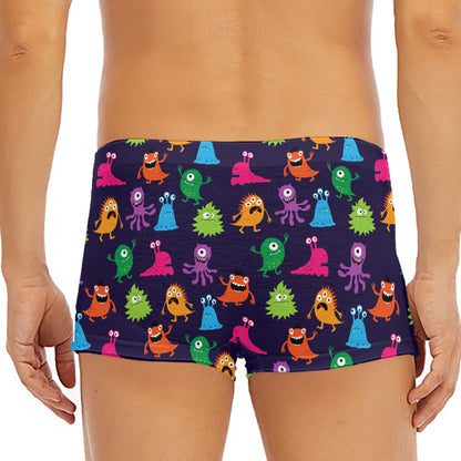 Cute Monster Pattern Print Men's Short Boxer Briefs