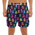 Cute Monster Pattern Print Men's Split Running Shorts