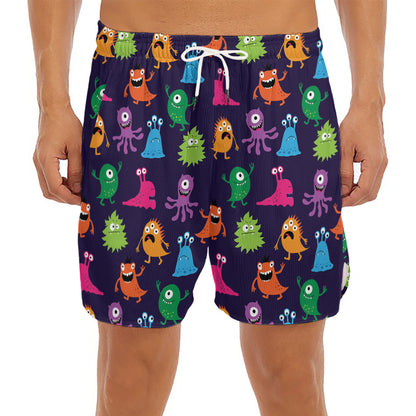 Cute Monster Pattern Print Men's Split Running Shorts