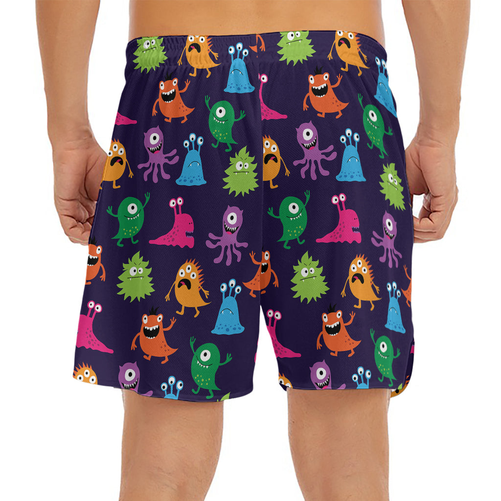 Cute Monster Pattern Print Men's Split Running Shorts