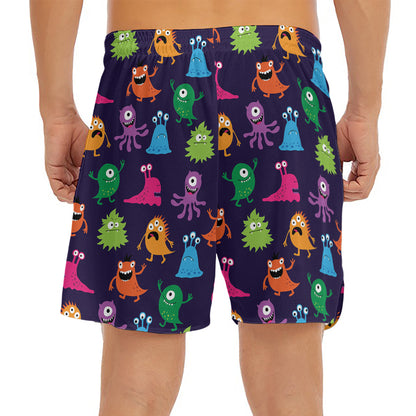 Cute Monster Pattern Print Men's Split Running Shorts