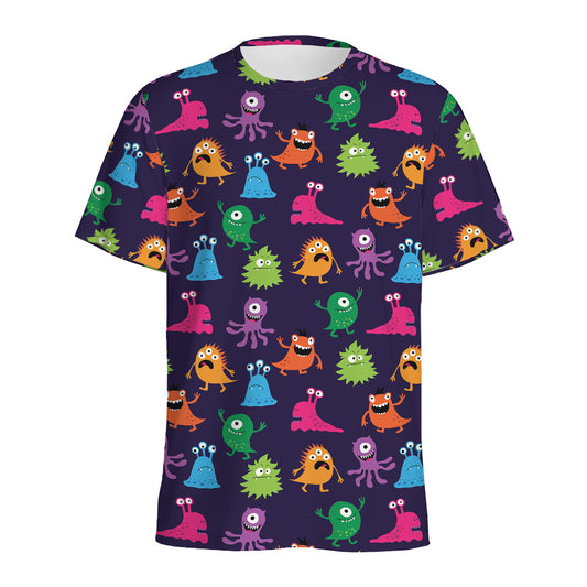 Cute Monster Pattern Print Men's Sports T-Shirt