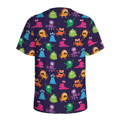 Cute Monster Pattern Print Men's Sports T-Shirt