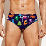 Cute Monster Pattern Print Men's Swim Briefs