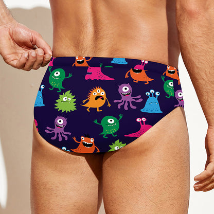 Cute Monster Pattern Print Men's Swim Briefs