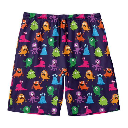 Cute Monster Pattern Print Men's Swim Trunks