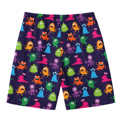 Cute Monster Pattern Print Men's Swim Trunks