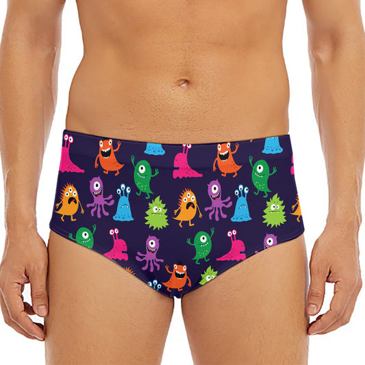 Cute Monster Pattern Print Men's Triangle Swim Briefs