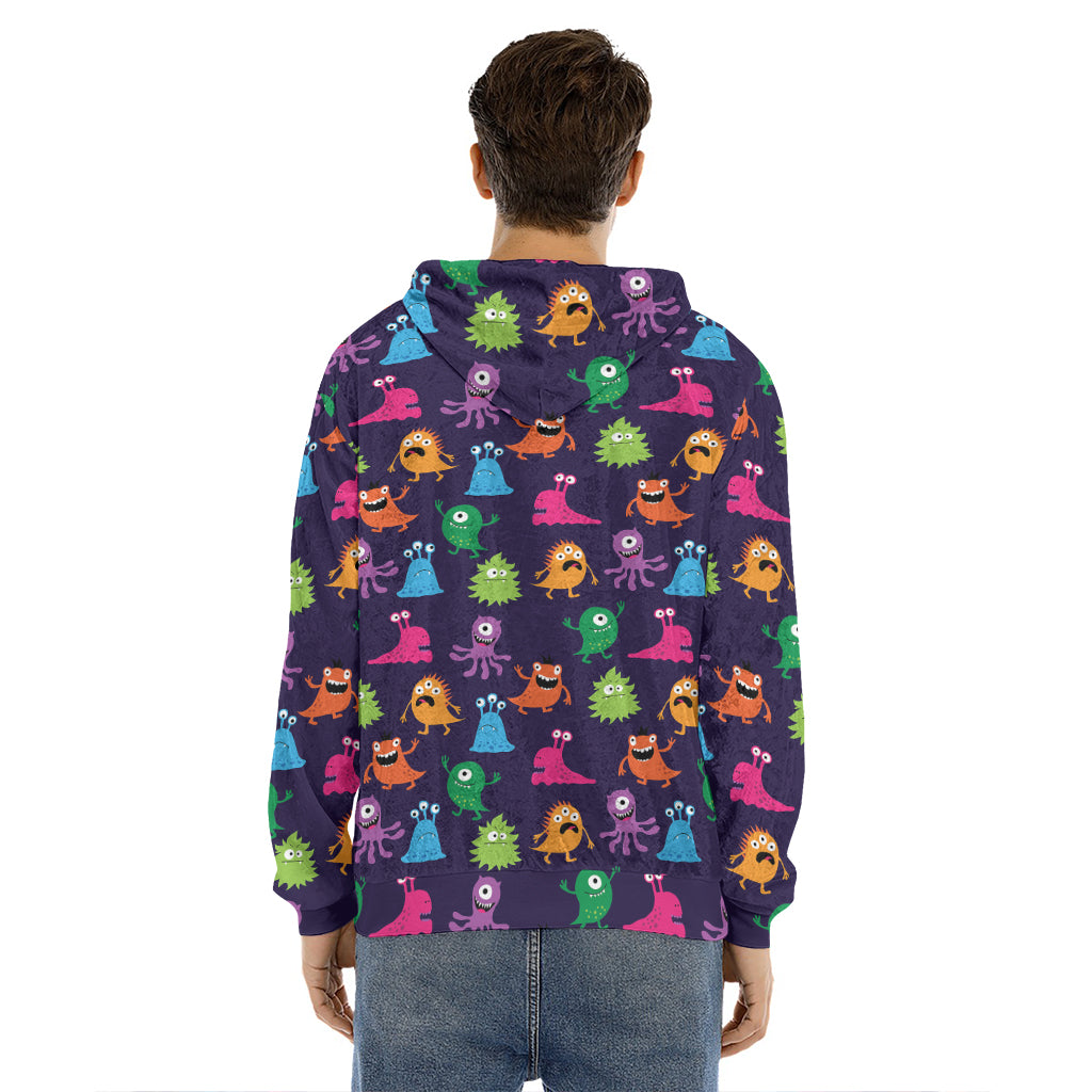 Cute Monster Pattern Print Men's Velvet Pullover Hoodie