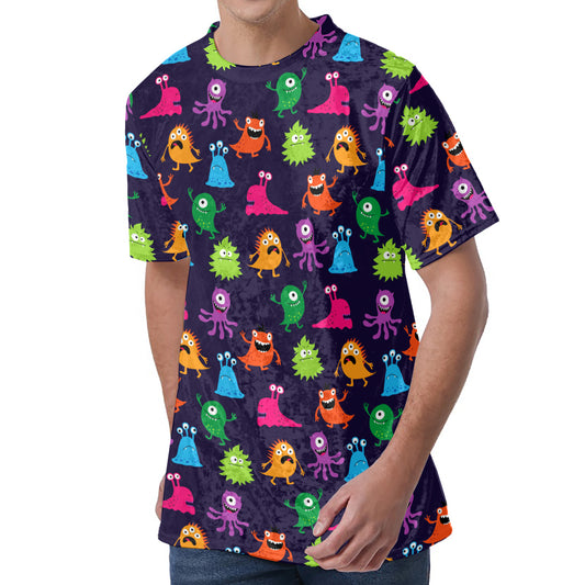 Cute Monster Pattern Print Men's Velvet T-Shirt